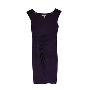 Dressbarn Women's Sz 10 Sleeveless Dark Purple Faux Wrap Ruching Dress